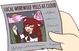 😭 LOCAL WEREWOLF YELLS AT CLOUD 늑대인간, 소리 지르다, 구름, 만화, 신문, 웃긴 telegram sticker