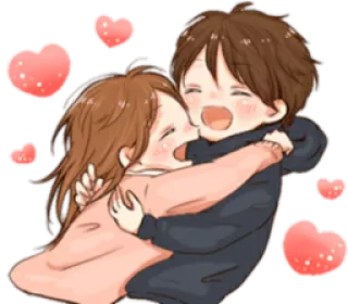 👫 miłość, para, przytulanie, serca, uczucie, kreskówka telegram sticker