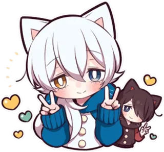 ✌ cat, anime, cute, kawaii, sticker, peace, cat ears, chibi telegram sticker