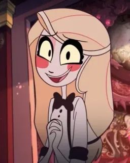 🟡 Charlie Morningstar Hazbin Hotel мультфильм, Hazbin Hotel, Чарли Морнингстар, улыбается, персонаж telegram sticker