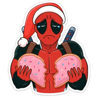 💔 Deadpool Deadpool, Marvel, superbohater, złamane serce, smutny, Boże Narodzenie, ciastko telegram sticker