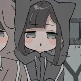 😧 Anime Mädchen, Hoodie, Süß, Kawaii, Monochrom, Cartoon whatsapp sticker