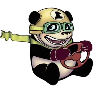 😄 panda, piloot, cartoon, rijden, racen, dier telegram sticker