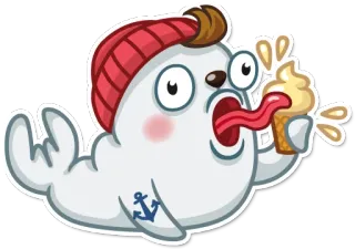 🍦 anjing laut, es krim, kartun, imut, binatang, stiker whatsapp sticker