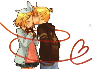 💓 Rin and Len Kagamine Anime, Vocaloid, Amour, Baiser, Coeur, Couple, Romance telegram sticker