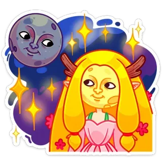 🌚 luna, stelle, fantasy, ragazza, magia, bizzarro telegram sticker