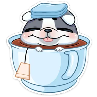 ☕️ cão, chá, fofo, xícara, doente, animal telegram sticker