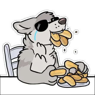 🥖 wolf, eten, eten, cartoon, zonnebril, dier telegram sticker