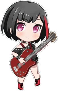 😕 Anime, Chibi, Chica, Guitarra, Rojo, Negro telegram sticker
