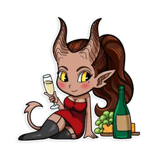 🥂 diablo, demonio, vino, champán, fiesta, dibujo animado, ilustración, lindo telegram sticker