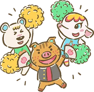 👯‍♀️ animal crossing, videojuego, lindo, amigable, animales, pompones, fan art whatsapp sticker