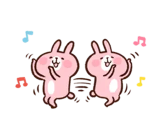 😃 귀여운, 춤, 토끼, 토끼, 분홍색, 음악, 명랑한 telegram sticker