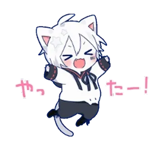 😄 やったー! mèo, anime, kawaii, lễ kỷ niệm, hạnh phúc, tiếng Nhật whatsapp sticker