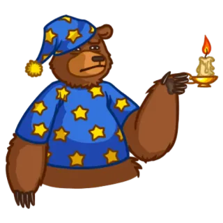 😌 urso, vela, pijama, desenho animado, animal, noite telegram sticker