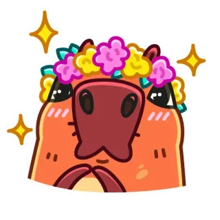 🌷 カピバラ, かわいい, 動物, 花, キラキラ, 漫画 telegram sticker