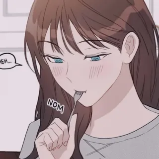 🖇 Heh... NOM anime, eating, fork, cartoon, woman telegram sticker