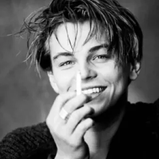 ⛓ Leonardo DiCaprio 莱昂纳多·迪卡普里奥, 香烟, 吸烟, 演员, 名人, 肖像, 黑白 telegram sticker