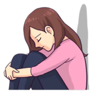 😔 triste, deprimida, mujer, dibujos animados, sentada telegram sticker