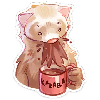 ⭐ KAKABA furão, café, animal, fofo, bebida, caneca telegram sticker