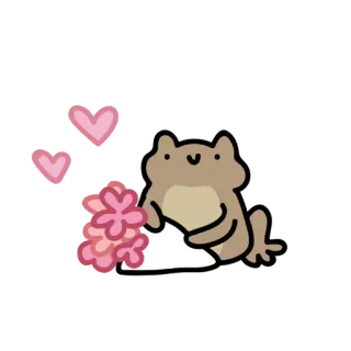 💕 ếch, hoạt hình, dễ thương, động vật, hoa, tình yêu, trái tim, kawaii telegram sticker