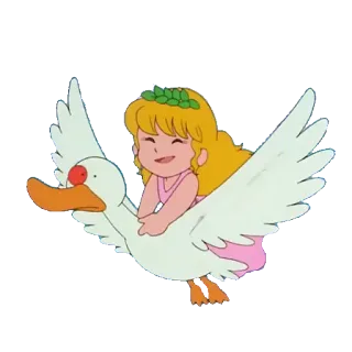 ✈ Dibujos animados, Niña, Pato, Volando, Lindo telegram sticker
