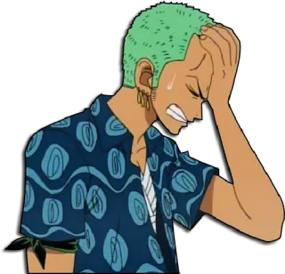 🤦‍♂ Zoro One Piece anime, swordsman, pirate, worried, exhausted, confused telegram sticker