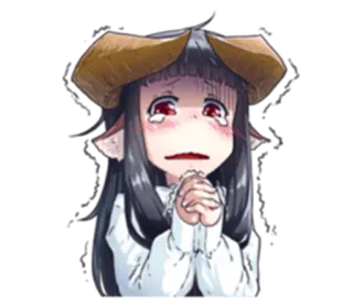 😥 ragazza anime, demone, piangente, supplicante, corna, anime telegram sticker
