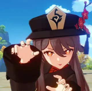🤪 Hu Tao Genshin Impact Anime, Spiel, Charakter, Mädchen, Hut whatsapp sticker