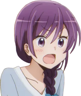 😮 anime, cartone animato, donna, capelli viola, treccia, eccitata telegram sticker
