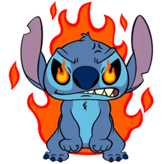 😡 Stitch Lilo & Stitch Cartoon, Disney, Wütend, Feuer, Blauer Alien telegram sticker