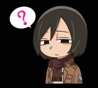 ๐ค Mikasa Ackerman Attack on Titan anime, question mark, chibi, confused, mikasa, attack on titan telegram sticker