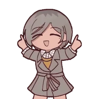 ๐ฅณ Kaho Hinami Love Live! Nijigasaki High School Idol Club anime girl, chibi, cute, happy, pointing, school uniform, sticker, short hair whatsapp sticker