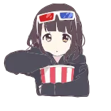 🍿 Anime, Mädchen, Popcorn, 3D-Brille, Film, Unterhaltung whatsapp sticker