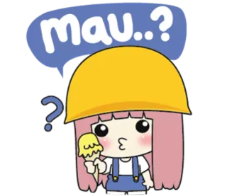 😗 mau..? 아이스크림, 귀여운, 만화, 소녀, 질문, 노란 모자 telegram sticker