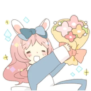 💐 Аниме, Мультфильм, Каваи, Милый, Кролик, Цветы, Блестки, Девушка telegram sticker