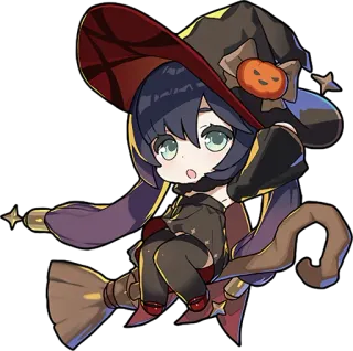 🧙 witch, halloween, cartoon, cute, flying, broom whatsapp sticker