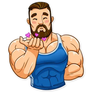 😘 man, gespierd, cartoon, baard, liefde, hart telegram sticker