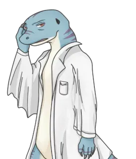 😔 กิ้งก่า, นักวิทยาศาสตร์, เสื้อกาวน์, มานุษยรูป, ตัวละคร, ภาพประกอบ telegram sticker