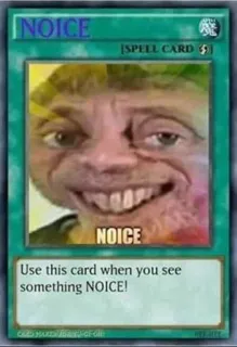 🤔 NOICE
Use this card when you see something NOICE! Mème, Jeu de cartes, Humour, Internet telegram sticker
