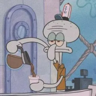 🥢 Squidward Spongebob Squarepants Squidward, coffee, Spongebob, cartoon, nickelodeon whatsapp sticker