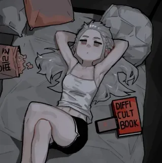 ⛓ DIFFICULT BOOK 漫画, 女の子, 本, 怠惰, 眠い, ベッド telegram sticker