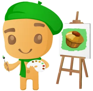 🎨 cartone animato, artista, pittura, cupcake, cavalletto, tavolozza, vernice telegram sticker