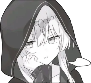 💨 Anime, Sticker, Mädchen, Manga, Kapuze, Graustufen telegram sticker