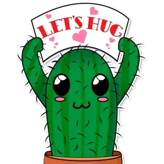 🥺 LET'S HUG 선인장, 포옹, 하트, 귀여운, 귀엽다, 스티커 telegram sticker