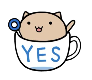⭕ YES gato, chá, xícara, sim, fofo, animal telegram sticker