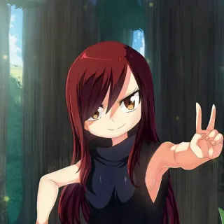 ✌️ anime girl, red hair, peace sign, smiling, cartoon, female character telegram sticker