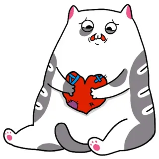 💔 แมว, เศร้า, หัวใจ, อกหัก, ปะ, ผ้าปิดแผล, การ์ตูน, สัตว์ telegram sticker