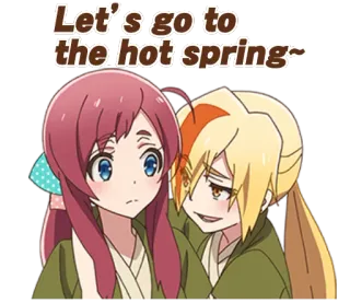 😏 Let's go to the hot spring~ Аниме, Горячий источник, Друзья, Милый, Расслабляющий telegram sticker