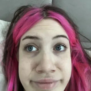 😕 woman, pink hair, girl, selfie, portrait, face, person telegram sticker