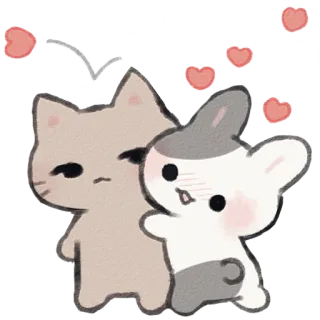 💕 Katze, Hase, Tiere, Süß, Herzen, Liebe, Cartoon, Sticker whatsapp sticker
